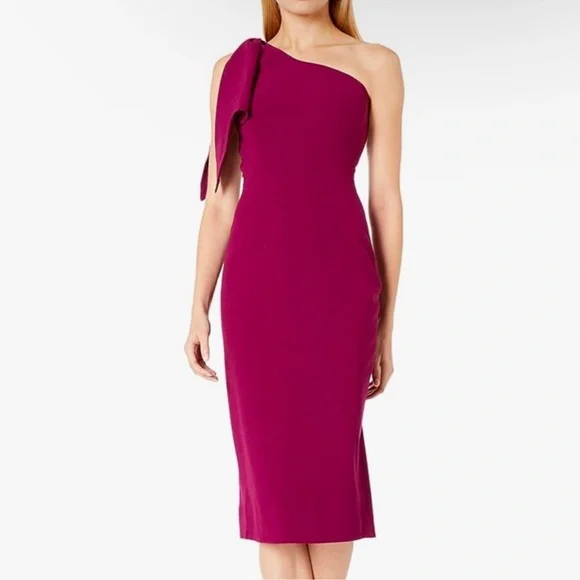 DRESS THE POPULATION Tiffany One-Shoulder Maroon Dark Magenta Dress Size S NWT - Picture 5 of 11